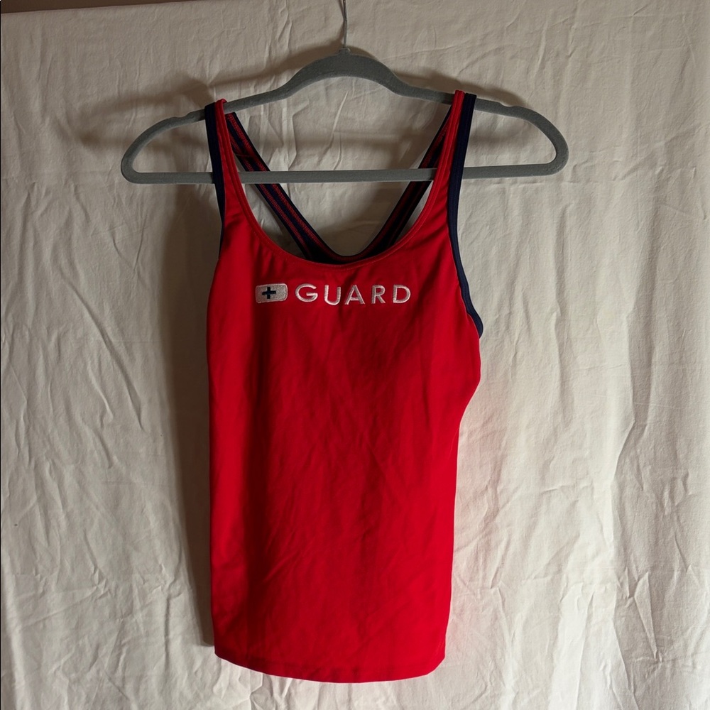 Speedo Red Lifeguard One-Piece Swimsuit with Navy Trim